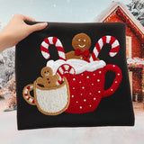 Faux Yarn Embroidery Hot Cocoa With Gingerbread Men