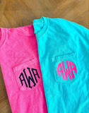 Comfort color short sleeved pocket monogram tee