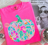 Neon Preppy Floral Pumpkin