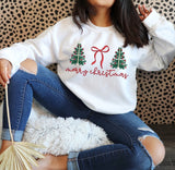 Embroidered Merry Christmas tree bow sweatshirt