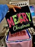 Faux Yarn Embroidery Printed Merry Christmas Sweatshirt