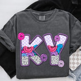 Kentucky Faux Embroidery Purple Checkered Floral KY