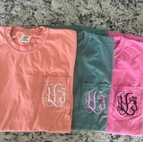 Comfort color short sleeved pocket monogram tee