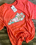 Bella Canvas Coral Floral Monogramed Applique State T-Shirt